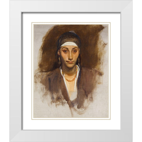 Egyptian Woman with Earrings White Modern Wood Framed Art Print with Double Matting by Sargent, John Singer