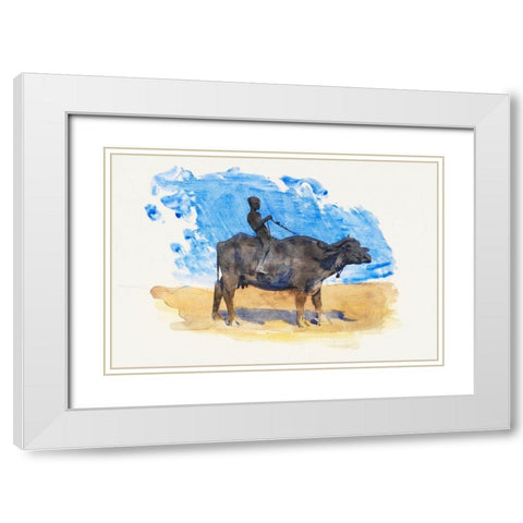 Boy on Water Buffalo White Modern Wood Framed Art Print with Double Matting by Sargent, John Singer