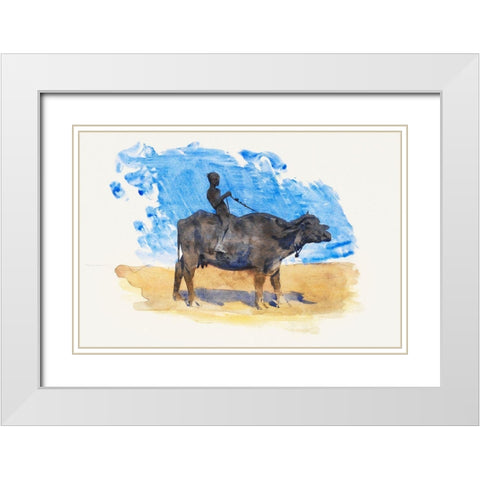 Boy on Water Buffalo White Modern Wood Framed Art Print with Double Matting by Sargent, John Singer