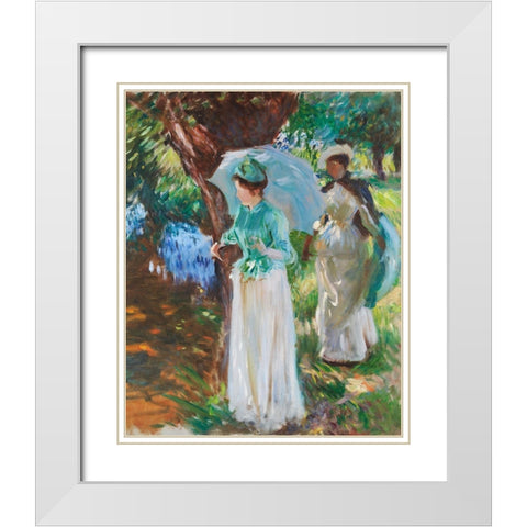 Two Girls with Parasols White Modern Wood Framed Art Print with Double Matting by Sargent, John Singer