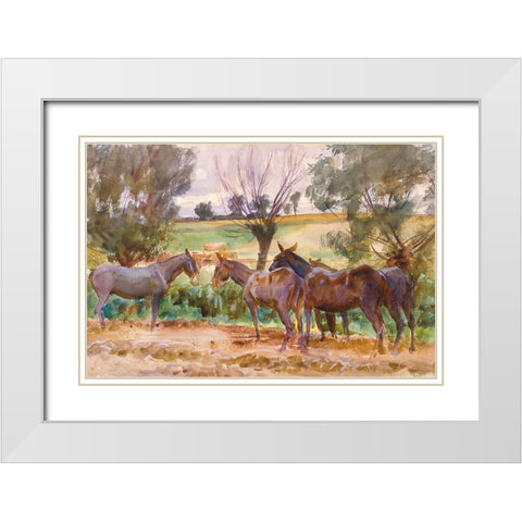 Mules White Modern Wood Framed Art Print with Double Matting by Sargent, John Singer