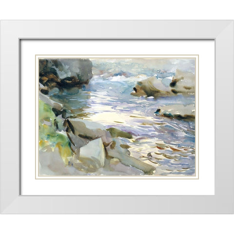 Stream and Rocks White Modern Wood Framed Art Print with Double Matting by Sargent, John Singer