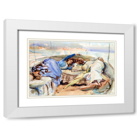 Two Figures in a Boat-Isola Bella-Italy White Modern Wood Framed Art Print with Double Matting by Sargent, John Singer