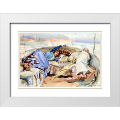 Two Figures in a Boat-Isola Bella-Italy White Modern Wood Framed Art Print with Double Matting by Sargent, John Singer