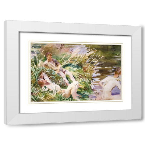 Tommies Bathing White Modern Wood Framed Art Print with Double Matting by Sargent, John Singer