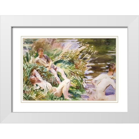 Tommies Bathing White Modern Wood Framed Art Print with Double Matting by Sargent, John Singer