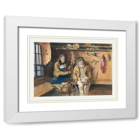 Frau von Allmen and an Unidentified Man in an Interior White Modern Wood Framed Art Print with Double Matting by Sargent, John Singer