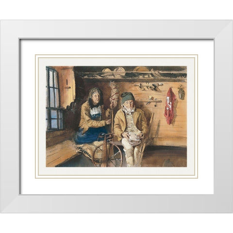 Frau von Allmen and an Unidentified Man in an Interior White Modern Wood Framed Art Print with Double Matting by Sargent, John Singer