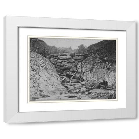 Rocks could not save him at the Battle of Gettysburg White Modern Wood Framed Art Print with Double Matting by OSullivan, Timothy H