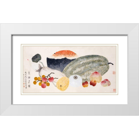 Dish of Iced Summer Fruit White Modern Wood Framed Art Print with Double Matting by Fuzhi, Ding