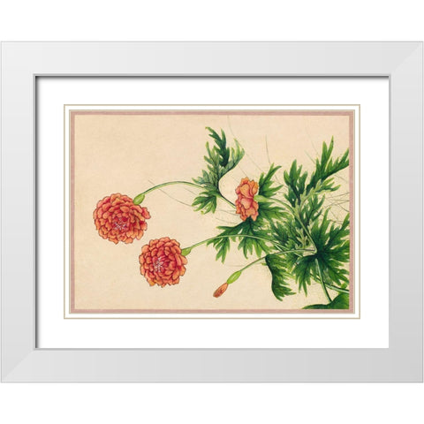 Peony White Modern Wood Framed Art Print with Double Matting by Ruoai, Zhang