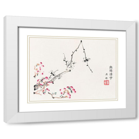 Page from Shi Zhu Zhai Pink Flowers White Modern Wood Framed Art Print with Double Matting by Zhengyan, Hu