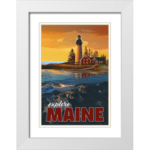 Maine White Modern Wood Framed Art Print with Double Matting by East Coast Licensing
