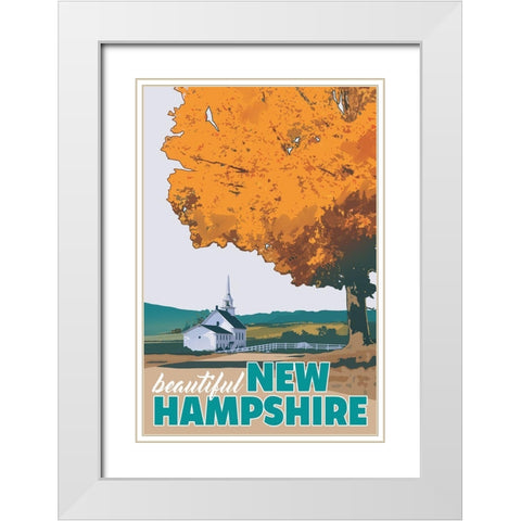 New Hampshire White Modern Wood Framed Art Print with Double Matting by East Coast Licensing