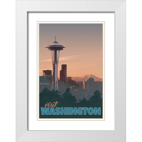 Washington White Modern Wood Framed Art Print with Double Matting by East Coast Licensing