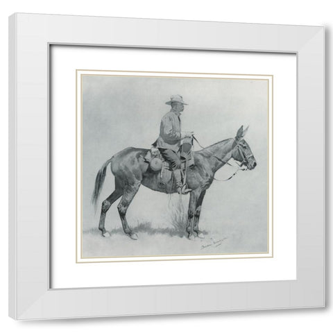 A Packer-Sketch White Modern Wood Framed Art Print with Double Matting by Remington, Frederic