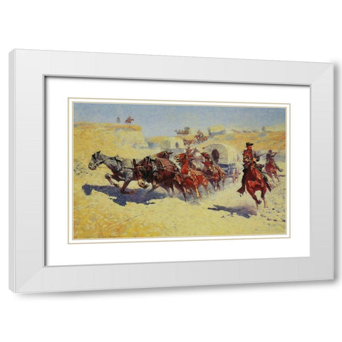 Attack on the Supply Wagons White Modern Wood Framed Art Print with Double Matting by Remington, Frederic