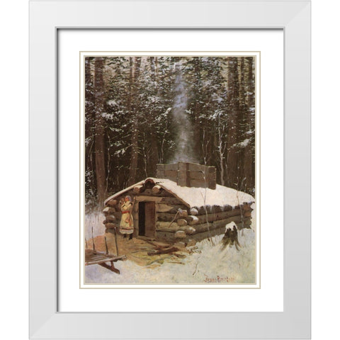 Cabin in the Woods White Modern Wood Framed Art Print with Double Matting by Remington, Frederic