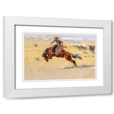 A Cold Morning on the Range White Modern Wood Framed Art Print with Double Matting by Remington, Frederic