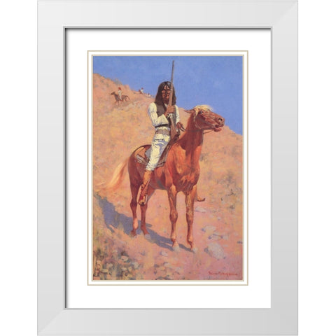 Indian on Horseback White Modern Wood Framed Art Print with Double Matting by Remington, Frederic