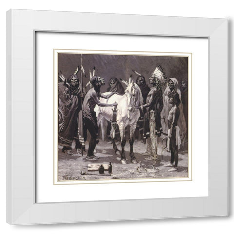 Making Medicine Ponies White Modern Wood Framed Art Print with Double Matting by Remington, Frederic