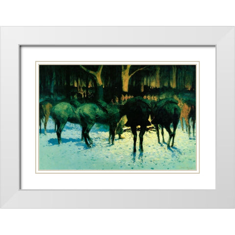 The Winter Campaign White Modern Wood Framed Art Print with Double Matting by Remington, Frederic