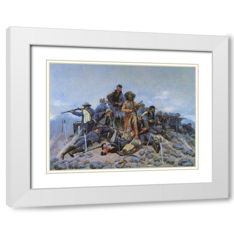 The Last Stand White Modern Wood Framed Art Print with Double Matting by Remington, Frederic