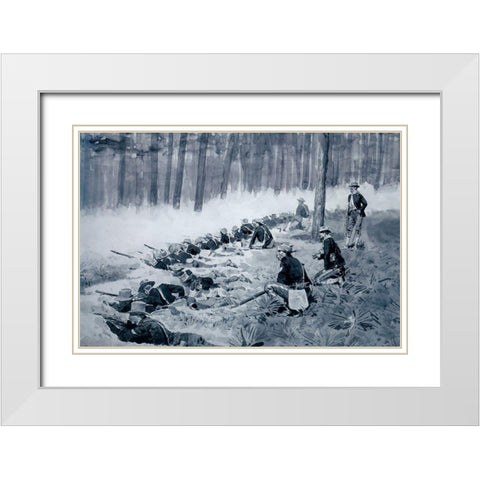 The Picket Line - Infantry Entrenchment in the Woods-Sketch White Modern Wood Framed Art Print with Double Matting by Remington, Frederic