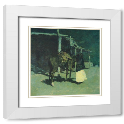 Waiting in the Moonlight White Modern Wood Framed Art Print with Double Matting by Remington, Frederic