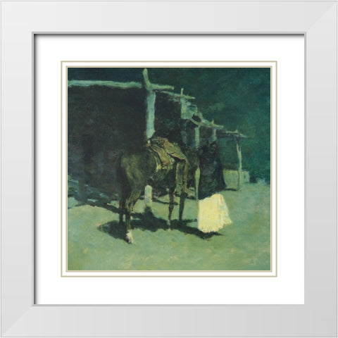 Waiting in the Moonlight White Modern Wood Framed Art Print with Double Matting by Remington, Frederic