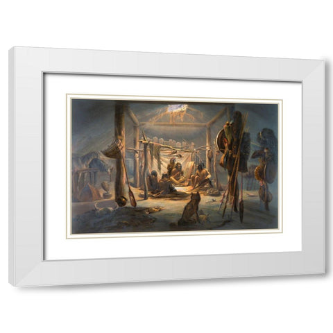 The Interior of the Hut of a Mandan Chief White Modern Wood Framed Art Print with Double Matting by Bodmer, Karl