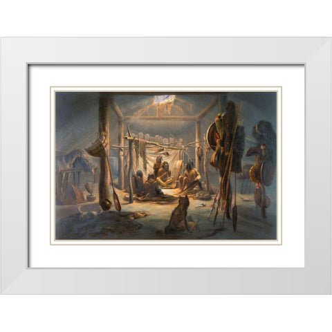 The Interior of the Hut of a Mandan Chief White Modern Wood Framed Art Print with Double Matting by Bodmer, Karl