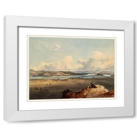 The Trading post Fort Pierre in present South Dakota White Modern Wood Framed Art Print with Double Matting by Bodmer, Karl
