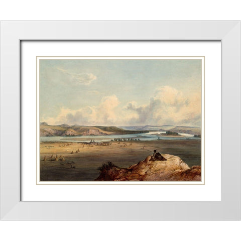 The Trading post Fort Pierre in present South Dakota White Modern Wood Framed Art Print with Double Matting by Bodmer, Karl