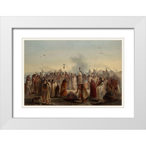 Scalp dance of the Minatarres Indians White Modern Wood Framed Art Print with Double Matting by Bodmer, Karl