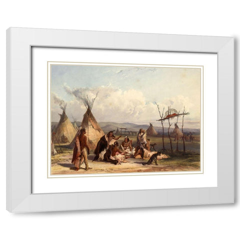 Funeral scaffold of a Sioux chief White Modern Wood Framed Art Print with Double Matting by Bodmer, Karl