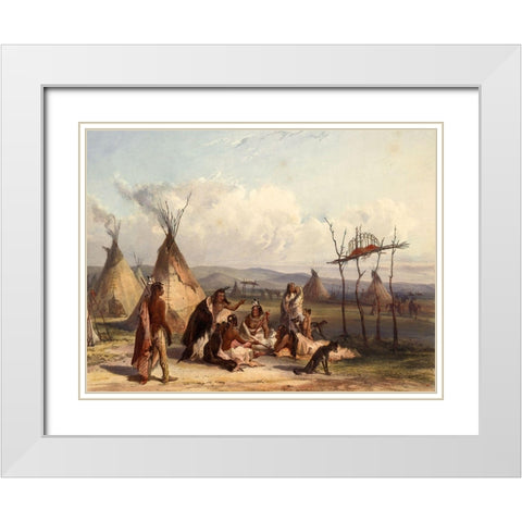 Funeral scaffold of a Sioux chief White Modern Wood Framed Art Print with Double Matting by Bodmer, Karl