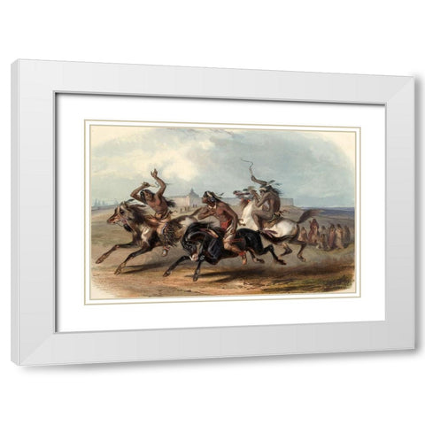 Horse racing of the Sioux indians White Modern Wood Framed Art Print with Double Matting by Bodmer, Karl