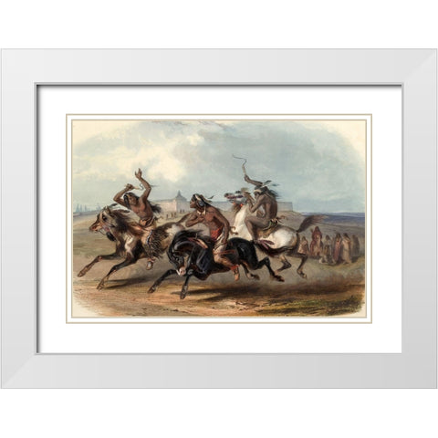 Horse racing of the Sioux indians White Modern Wood Framed Art Print with Double Matting by Bodmer, Karl