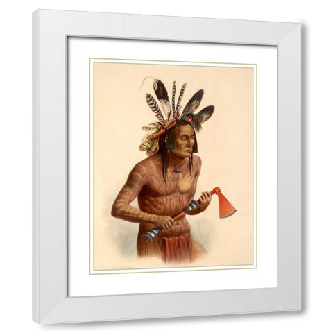 Mato-Tope Warrior White Modern Wood Framed Art Print with Double Matting by Bodmer, Karl