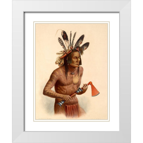 Mato-Tope Warrior White Modern Wood Framed Art Print with Double Matting by Bodmer, Karl
