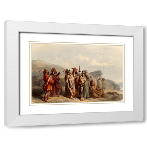 Saukie and Fox Indians White Modern Wood Framed Art Print with Double Matting by Bodmer, Karl