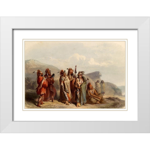 Saukie and Fox Indians White Modern Wood Framed Art Print with Double Matting by Bodmer, Karl