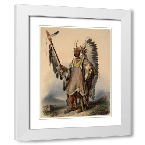 A Mandan Indian Chief White Modern Wood Framed Art Print with Double Matting by Bodmer, Karl