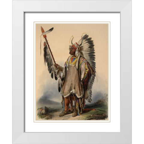 A Mandan Indian Chief White Modern Wood Framed Art Print with Double Matting by Bodmer, Karl