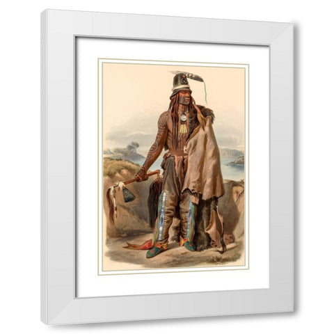 A Minatarre Indian Chief White Modern Wood Framed Art Print with Double Matting by Bodmer, Karl
