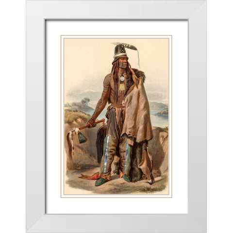 A Minatarre Indian Chief White Modern Wood Framed Art Print with Double Matting by Bodmer, Karl