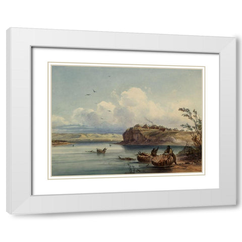 A Mandan village White Modern Wood Framed Art Print with Double Matting by Bodmer, Karl