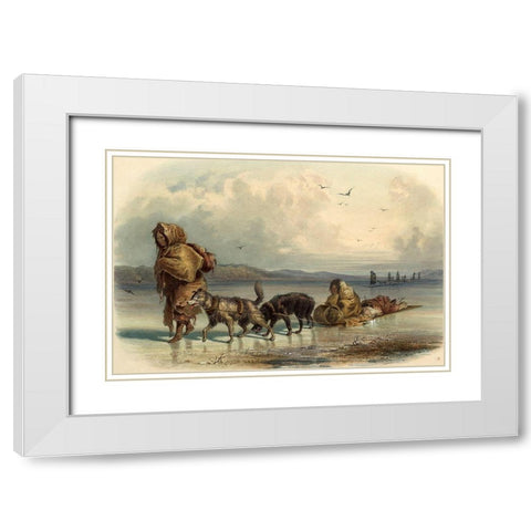 Dog sledges of the Mandan indians White Modern Wood Framed Art Print with Double Matting by Bodmer, Karl