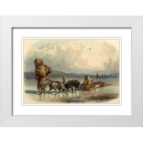 Dog sledges of the Mandan indians White Modern Wood Framed Art Print with Double Matting by Bodmer, Karl
